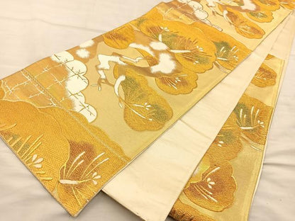 平和屋着物◎六通柄袋帯　枝松文　金糸　正絹　逸品　BAAT5848xa
