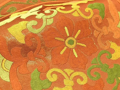 平和屋着物◎太鼓柄袋帯 総刺繍 花絵皿 引箔 正絹 逸品 BAAT5914yc