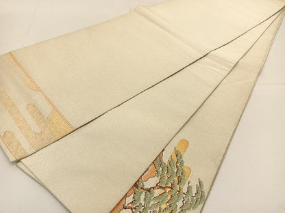 平和屋着物◎太鼓柄袋帯 唐織 雲重ね飛鶴花文 金銀糸 正絹 逸品 BAAT5921yc