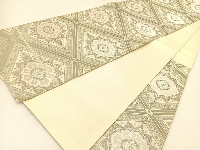平和屋着物◎六通柄袋帯 唐織 菱天井花文 銀糸 正絹 逸品 BAAT5971yc