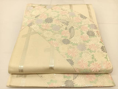 平和屋着物◎六通柄袋帯　唐織　鳳凰花文　銀糸　正絹　逸品　BAAT5973yc