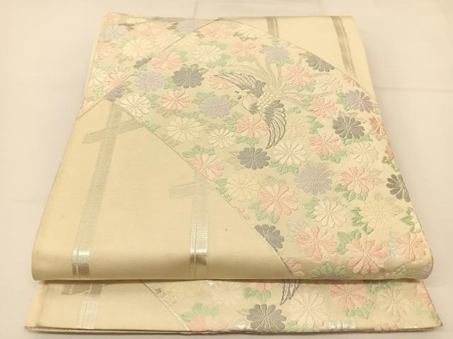 平和屋着物◎六通柄袋帯　唐織　鳳凰花文　銀糸　正絹　逸品　BAAT5973yc
