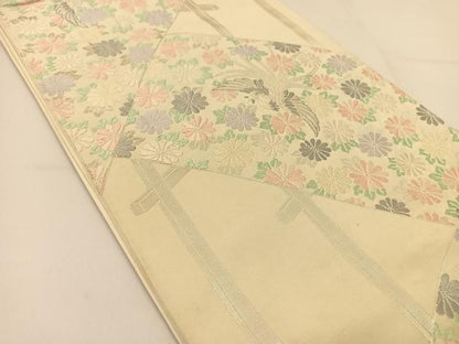 平和屋着物◎六通柄袋帯　唐織　鳳凰花文　銀糸　正絹　逸品　BAAT5973yc