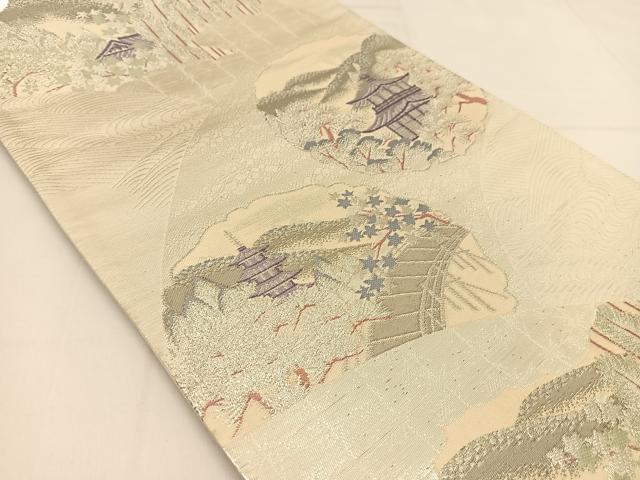 平和屋着物◎六通柄袋帯 プラチナ純銀箔二重織 京名所 正絹 逸品 BAAT5982yc