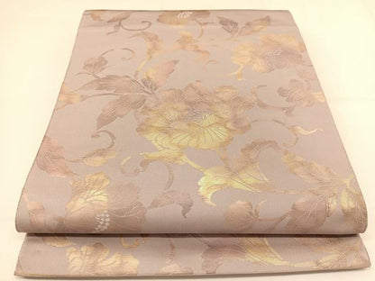 平和屋着物◎六通柄袋帯 牡丹唐草文 金糸 正絹 逸品 BAAT5992yc