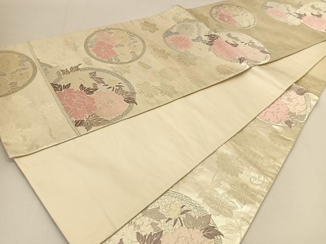 平和屋着物◎六通柄袋帯 唐織 花丸文 銀糸 正絹 逸品 BAAT5995yc