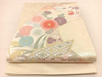 平和屋着物◎太鼓柄袋帯　唐織　鳳凰花文　金銀糸　正絹　逸品　BAAT6000yc