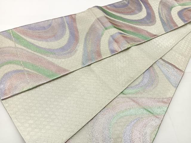 平和屋着物◎六通柄袋帯 絣文様 銀糸 正絹 逸品 BAAT6001ea