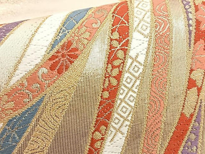 平和屋着物◎六通柄袋帯 唐織 束ね熨斗花文 金糸 正絹 逸品 BAAT6002ea
