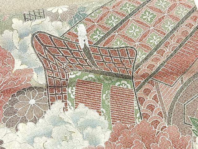 平和屋着物◎太鼓柄袋帯 綴れ 御所車花文 銀彩 正絹 逸品 BAAT6003ea