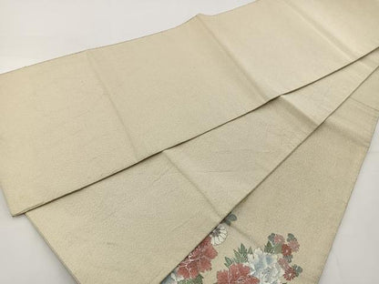 平和屋着物◎太鼓柄袋帯 綴れ 御所車花文 銀彩 正絹 逸品 BAAT6003ea