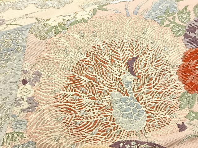 平和屋着物◎六通柄袋帯 唐織 遠山風景花鳥文 金銀糸 正絹 逸品 BAAT6017ea