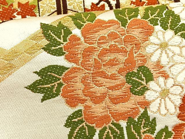 平和屋着物◎六通柄袋帯 唐織 屏風花文 金糸 正絹 逸品 BAAT6018ea