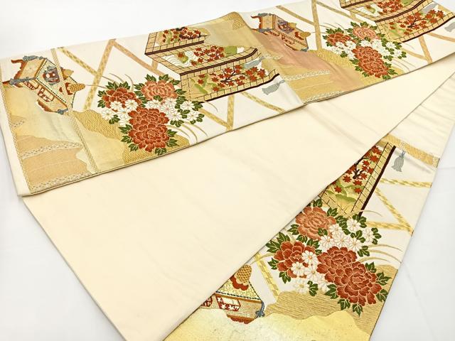 平和屋着物◎六通柄袋帯 唐織 屏風花文 金糸 正絹 逸品 BAAT6018ea