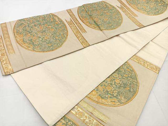平和屋着物◎六通柄袋帯 花鳥丸文 金糸 正絹 逸品 BAAT6023ea