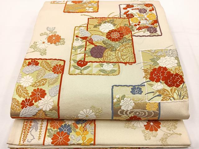 平和屋着物◎六通柄袋帯 唐織 色紙重ね花蝶文 金銀糸 正絹 逸品 BAAT6025ea