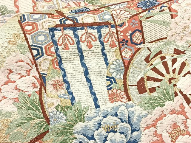 平和屋着物◎六通柄袋帯 唐織 御所車花文 金銀糸 正絹 逸品 BAAT6029ea
