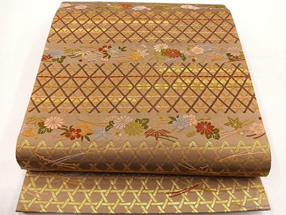 平和屋着物◎六通柄袋帯 唐織 吹き寄せ花文 金糸 正絹 逸品 BAAT6034ea