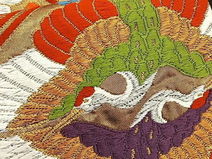 平和屋着物◎六通柄袋帯 唐織 双鶴花菱文 黒地 金銀糸 正絹 逸品 BAAT6038ea