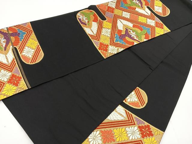 平和屋着物◎六通柄袋帯 唐織 双鶴花菱文 黒地 金銀糸 正絹 逸品 BAAT6038ea