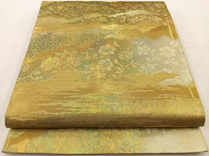 平和屋着物◎六通柄袋帯　道長亀甲花文　金糸　引箔正絹　逸品　未使用　BAAT6047ea