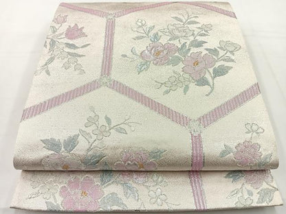平和屋着物◎六通柄袋帯 亀甲草花文 金銀糸 正絹 逸品 BAAT6054ea