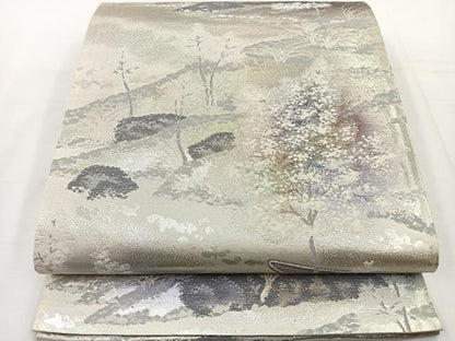 平和屋着物◎六通柄袋帯 苔の庭 銀糸 正絹 逸品 BAAT6059ea