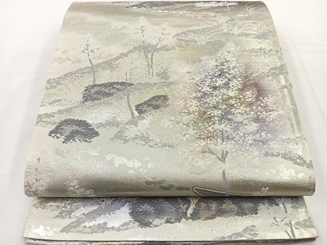 平和屋着物◎六通柄袋帯 苔の庭 銀糸 正絹 逸品 BAAT6059ea