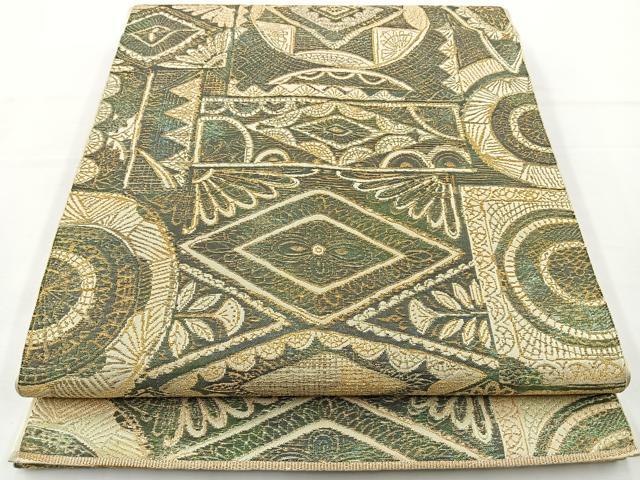 平和屋着物◎六通柄袋帯 幾何学花文 金糸 正絹 逸品 BAAT6061ea