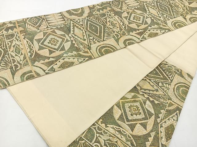平和屋着物◎六通柄袋帯 幾何学花文 金糸 正絹 逸品 BAAT6061ea