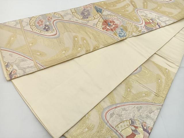 平和屋着物◎六通柄袋帯 唐織 鳳凰花文 金糸 正絹 逸品 BAAT6063ea