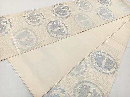 平和屋着物◎六通柄袋帯 唐織 草樹丸文 銀糸 正絹 逸品 BAAT6074ea