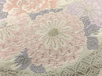 平和屋着物◎六通柄袋帯 菱天井花丸文 銀糸 正絹 逸品 BAAT6076ea