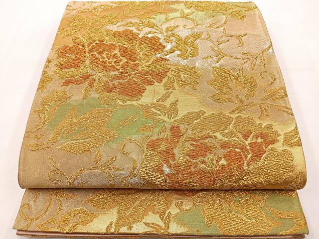 平和屋着物◎六通柄袋帯 牡丹 金糸 正絹 逸品 BAAT6079ea