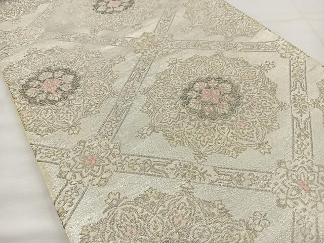 平和屋着物◎六通柄袋帯 唐織 正倉院花文 銀糸 正絹 逸品 BAAT6083ea