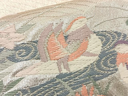 平和屋着物◎六通柄袋帯 唐織 流水鴛鴦花文 金銀糸 正絹 逸品 BAAT6092ea