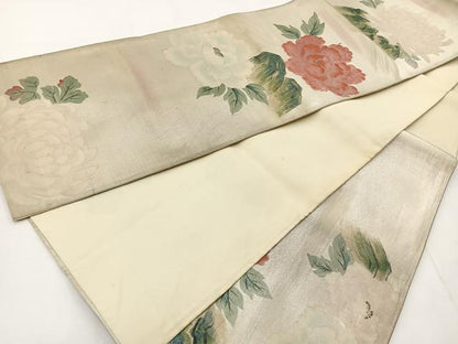 平和屋着物◎六通柄袋帯 手描き 牡丹 正絹 逸品 BAAT6094ea
