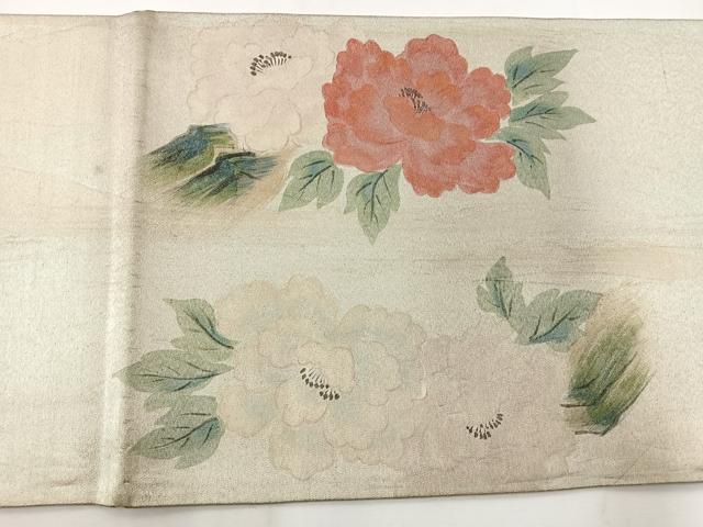 平和屋着物◎六通柄袋帯 手描き 牡丹 正絹 逸品 BAAT6094ea