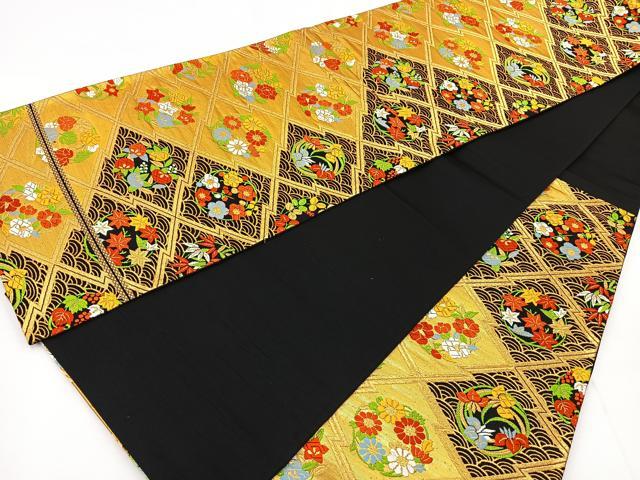 平和屋着物◎六通柄袋帯 唐織 草花丸文 黒地 金糸 正絹 逸品 BAAT6096ea