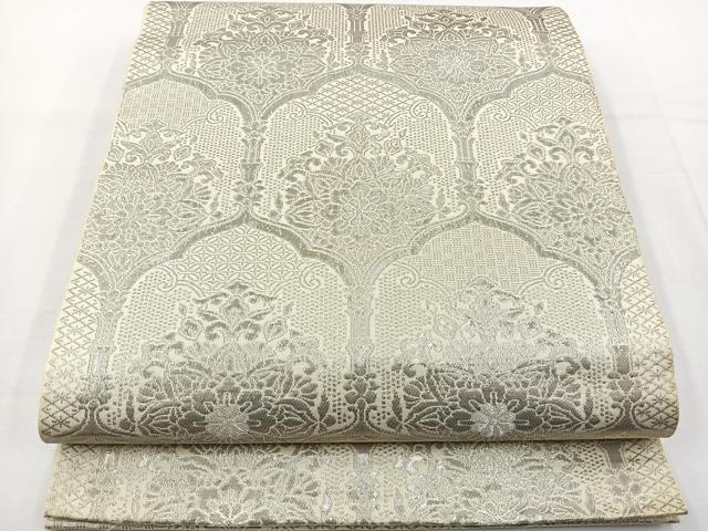 平和屋着物◎六通柄袋帯 正倉院花文 銀糸 正絹 逸品 BAAT6113ea