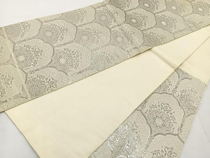 平和屋着物◎六通柄袋帯 正倉院花文 銀糸 正絹 逸品 BAAT6113ea