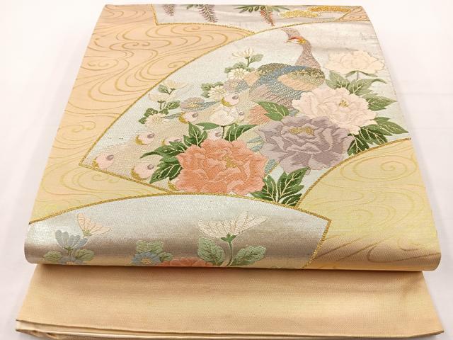 平和屋着物◎六通柄袋帯 唐織 孔雀地紙花文 金銀糸 正絹 逸品 BAAT6117ea