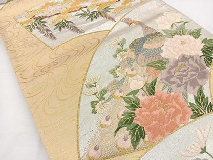 平和屋着物◎六通柄袋帯 唐織 孔雀地紙花文 金銀糸 正絹 逸品 BAAT6117ea