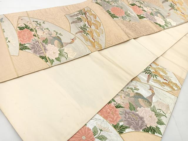平和屋着物◎六通柄袋帯 唐織 孔雀地紙花文 金銀糸 正絹 逸品 BAAT6117ea