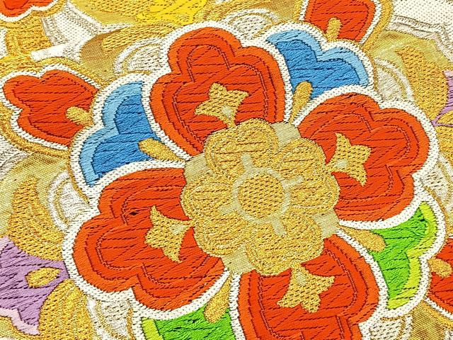 平和屋着物◎六通柄袋帯 唐織 正倉院花文 黒地 金銀糸 正絹 逸品 BAAT6119ea