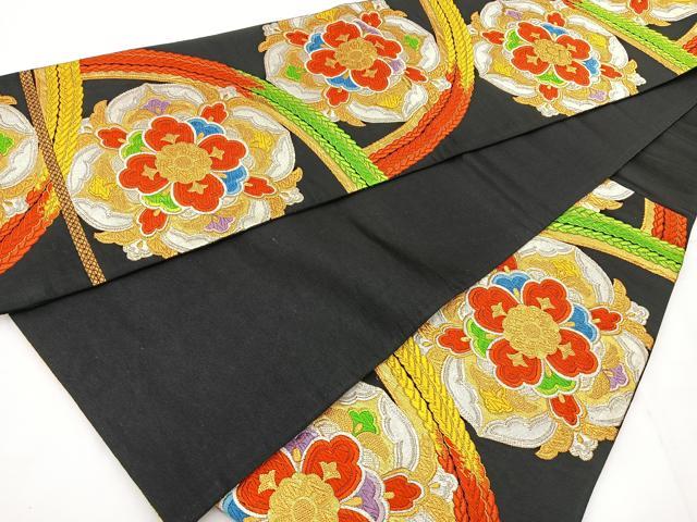 平和屋着物◎六通柄袋帯 唐織 正倉院花文 黒地 金銀糸 正絹 逸品 BAAT6119ea