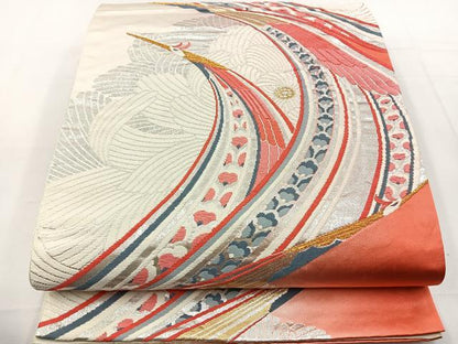 平和屋着物◎両面 六通柄袋帯 唐織 花鳥文 金銀糸 正絹 逸品 BAAT6128ea