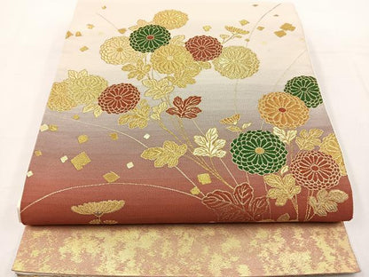 平和屋着物◎太鼓柄袋帯 箔散らし菊文 金糸 正絹 逸品 BAAT6130ea