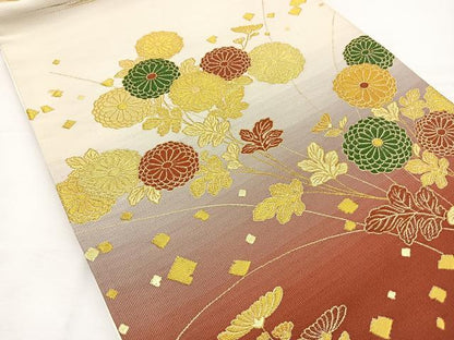 平和屋着物◎太鼓柄袋帯 箔散らし菊文 金糸 正絹 逸品 BAAT6130ea