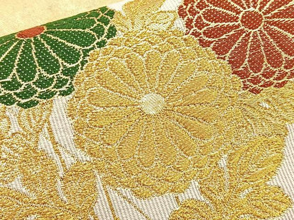平和屋着物◎太鼓柄袋帯 箔散らし菊文 金糸 正絹 逸品 BAAT6130ea